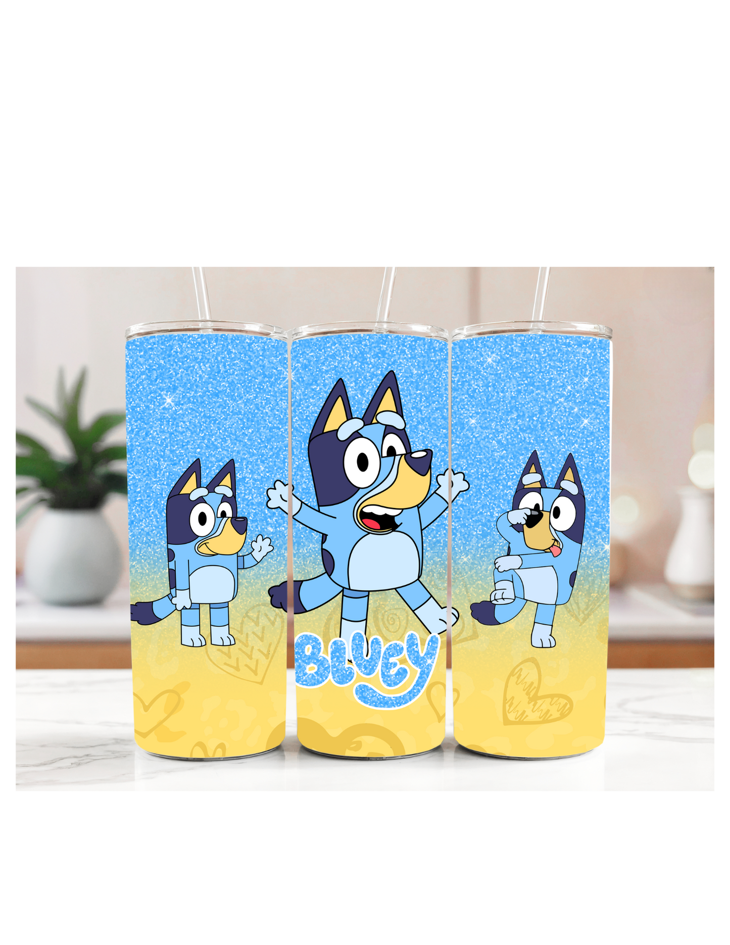 Bluey-themed 20oz tumbler with vibrant design and ergonomic shape.