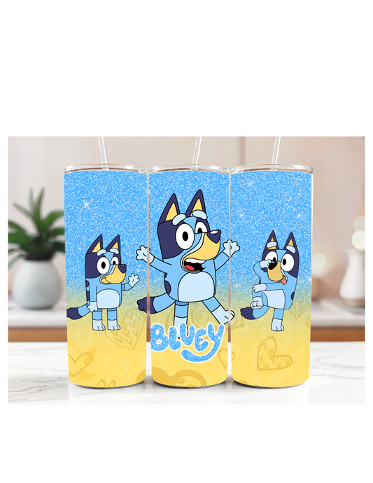 Bluey-themed 20oz tumbler with vibrant design and ergonomic shape.