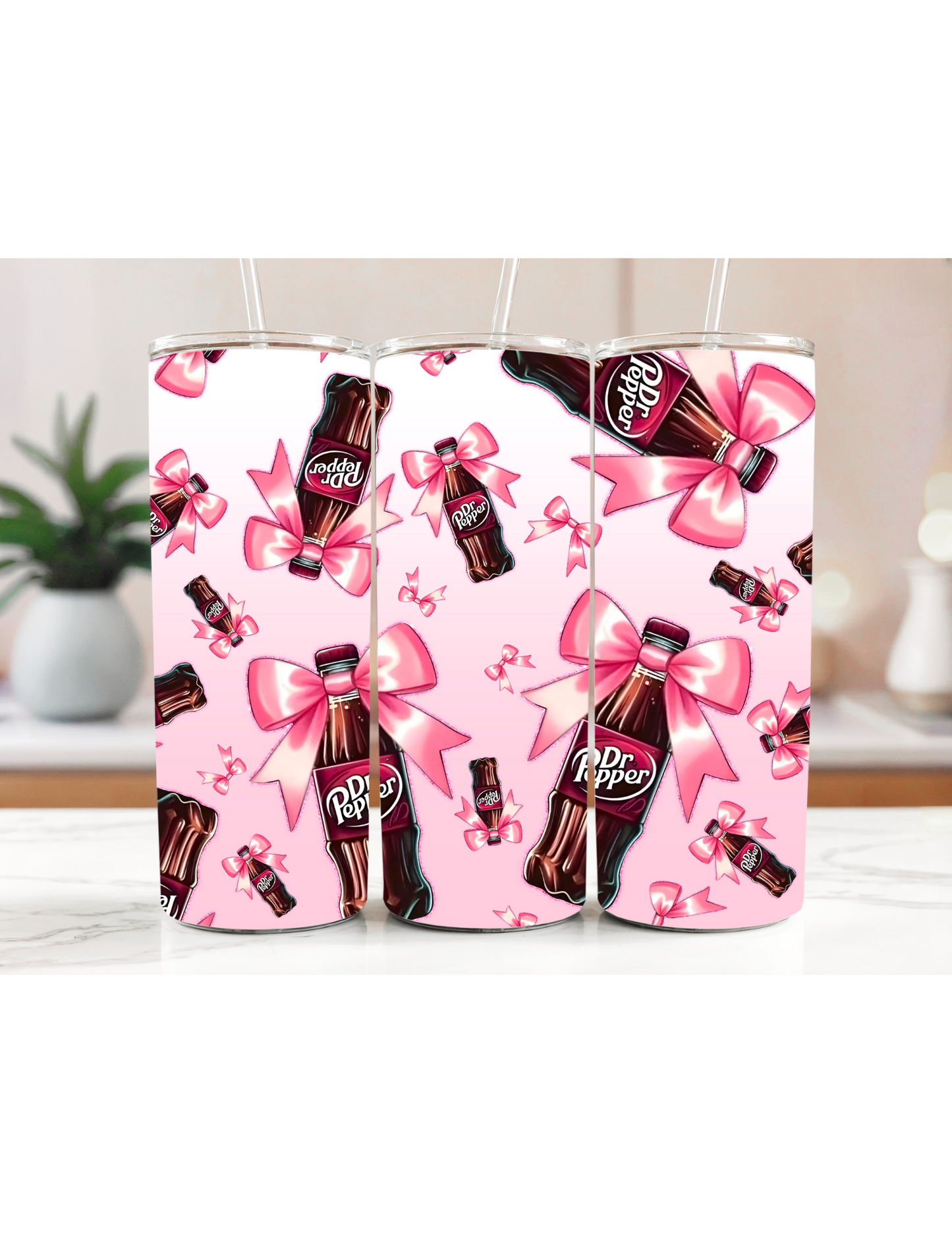 soda energy drink tumblers with stylish pink bow design