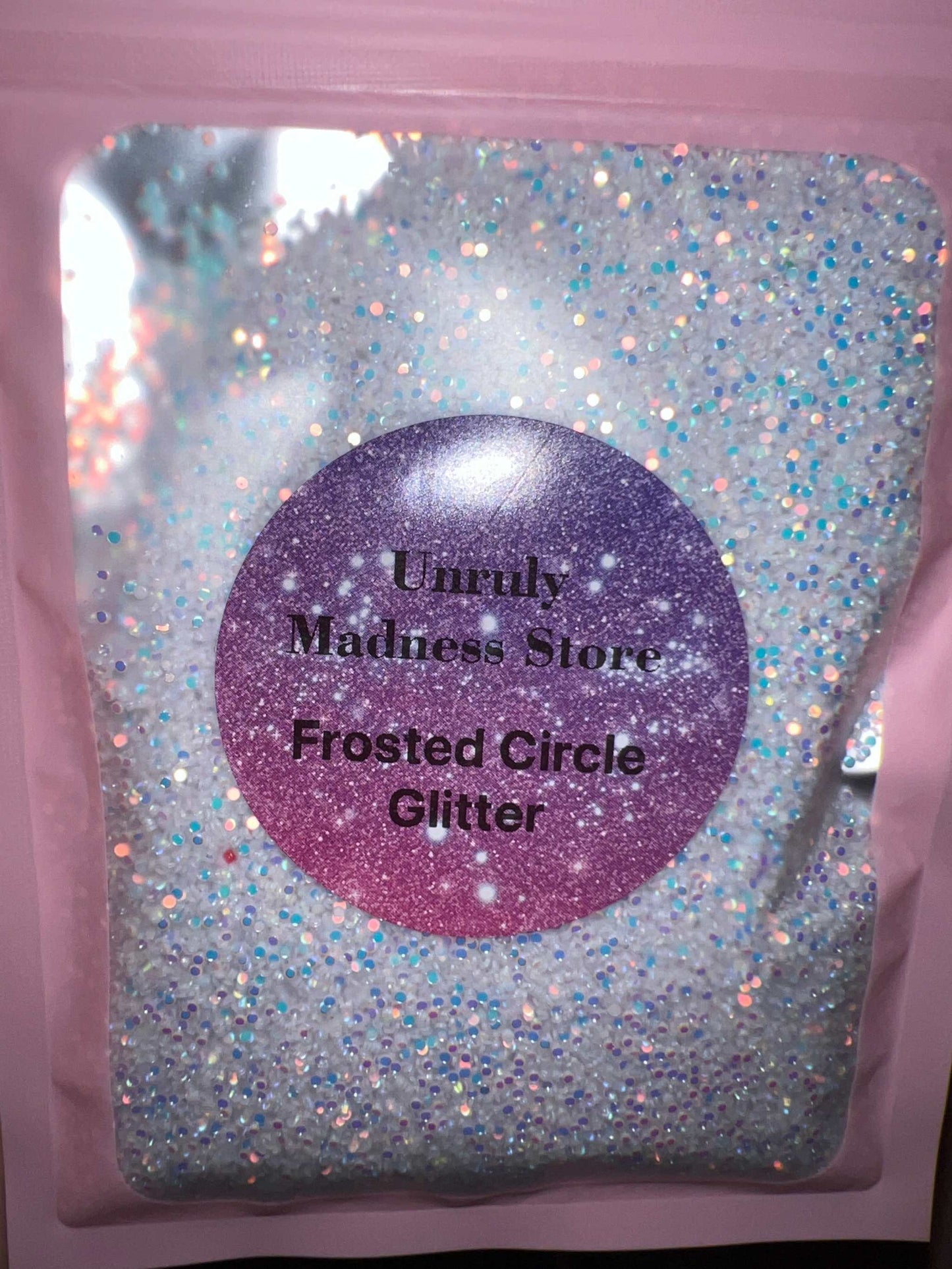 Frosted Circle Glitter 2oz polyester glitter in sparkling iridescent packaging