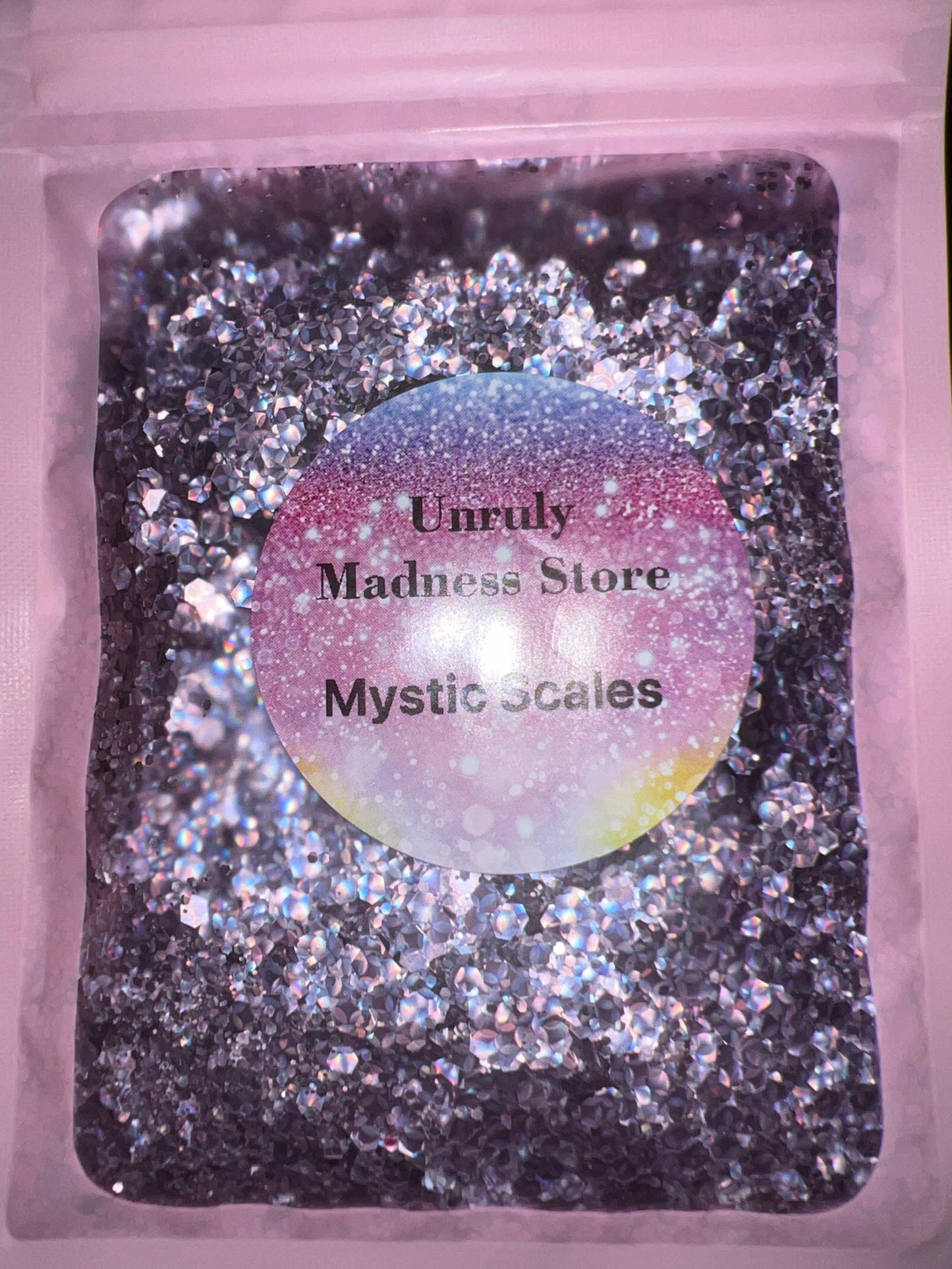 Mystic Scales 2oz polyester glitter in sealed packaging with label