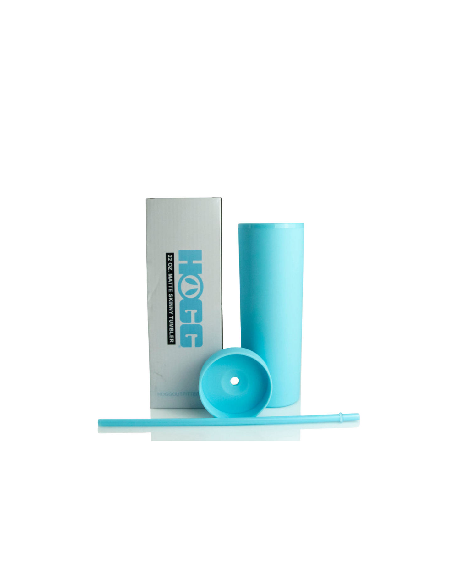 blue custom tumbler set with straw and packaging
