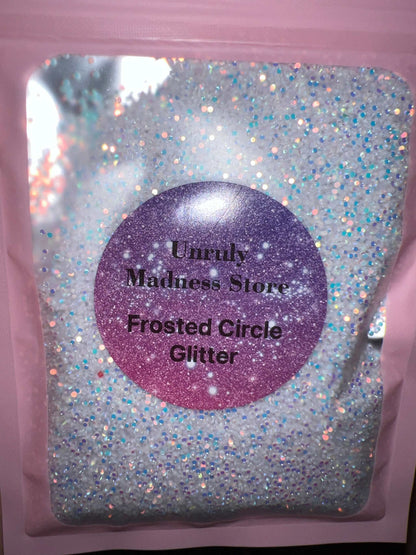 Frosted Circle Glitter 2oz polyester glitter in sparkling iridescent packaging