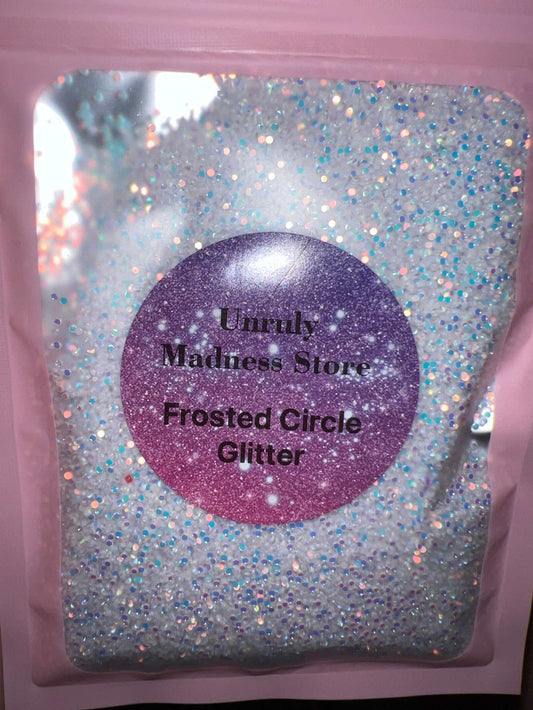 Frosted Circle Glitter 2oz polyester glitter in sparkling iridescent packaging