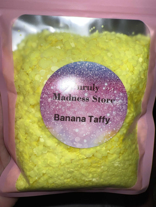 Banana Taffy 2oz yellow polyester glitter in pink resealable bag