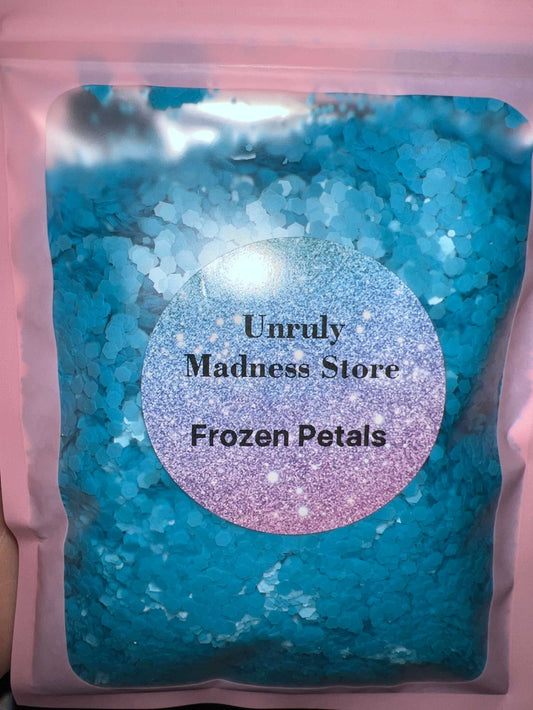 Frozen Petals 2oz blue polyester glitter in resealable packaging