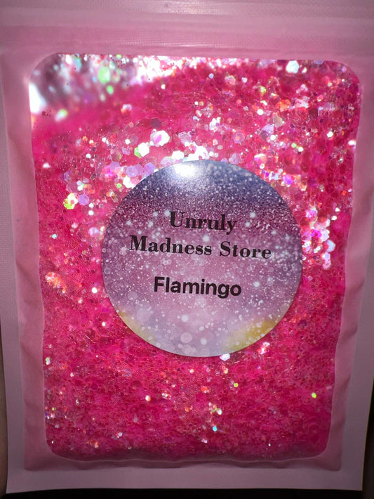 2oz pink flamingo polyester glitter in resealable bag