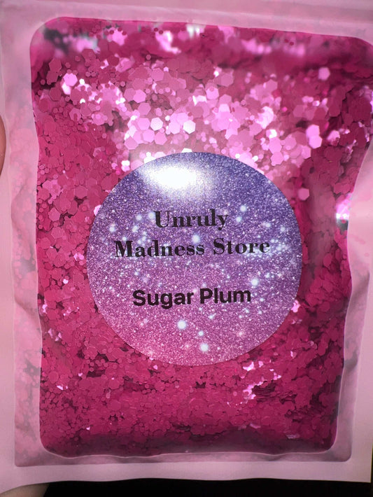 Sugar Plum 2oz pink polyester glitter in clear plastic pouch
