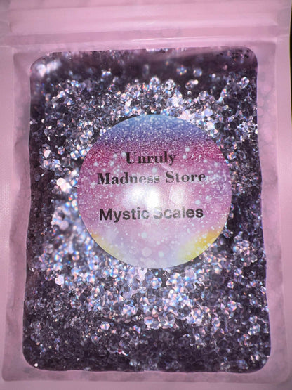 Mystic Scales 2oz polyester glitter in sealed packaging with label