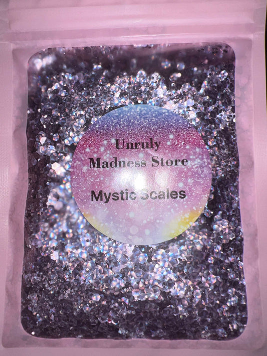 Mystic Scales 2oz polyester glitter in sealed packaging with label