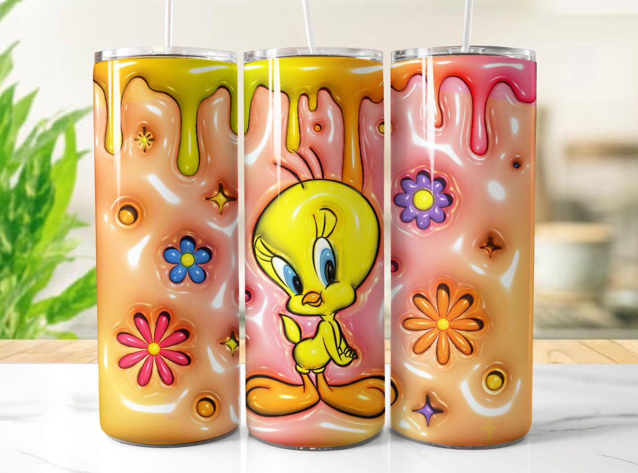 Colorful 20oz Bird Tumblers with vibrant bird and flower design, ideal for bird lovers and outdoor enthusiasts.