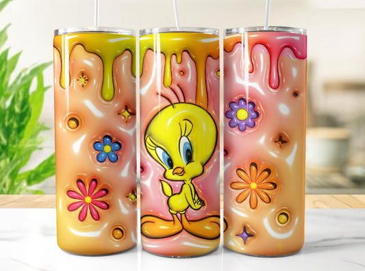 Colorful 20oz Bird Tumblers with vibrant bird and flower design, ideal for bird lovers and outdoor enthusiasts.