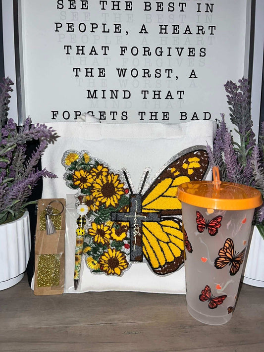 Exclusive Bundles featuring butterfly-themed accessories and drinkware set.
