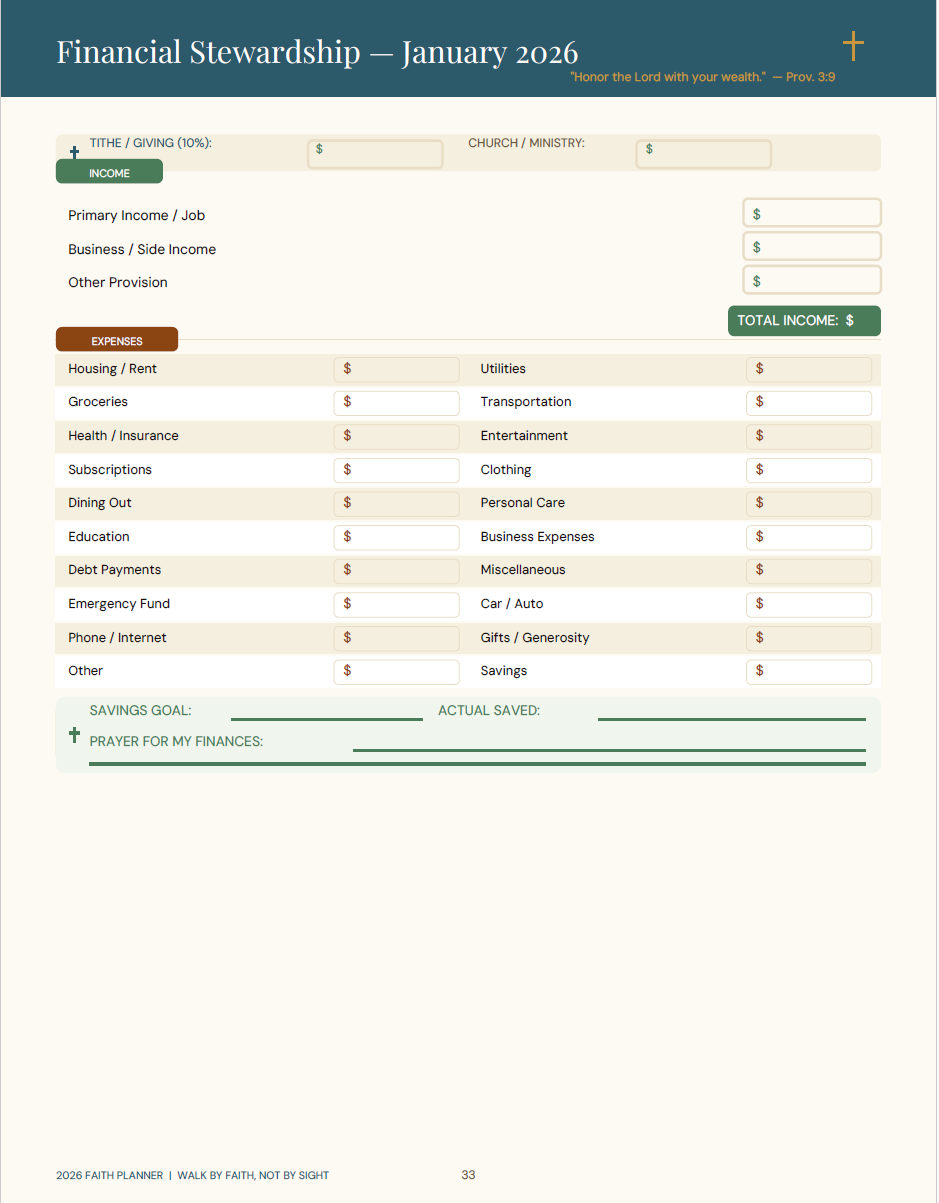 2026 Digital Planner (Faith 50 page Digital download)