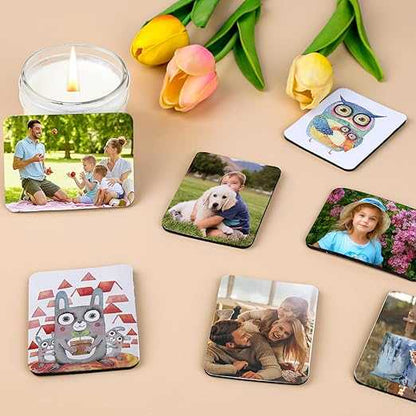 vibrant fridge magnets with varied designs featuring family photos, pets, and quirky illustrations