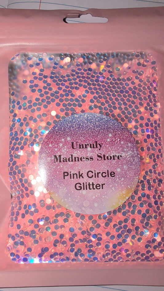 Pink Circle Glitter 2oz polyester glitter in holographic packaging