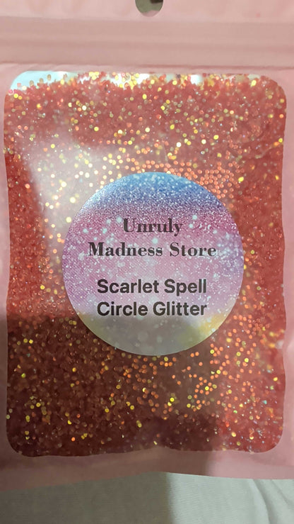 Scarlet Spell SM Circle Glitter 2oz polyester glitter in pink with gold sparkle in resealable pouch