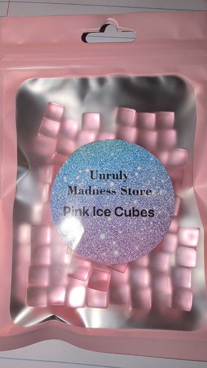 Package of pink ice cubes made of 2oz polyester glitter from Unruly Madness Store