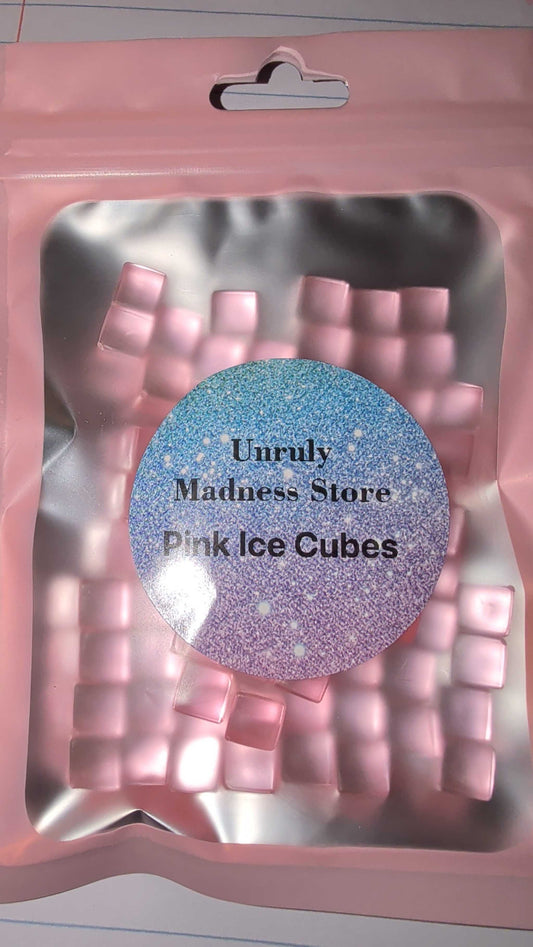Package of pink ice cubes made of 2oz polyester glitter from Unruly Madness Store