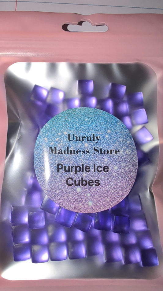 Package of purple ice cubes made of 2oz polyester glitter from Unruly Madness Store