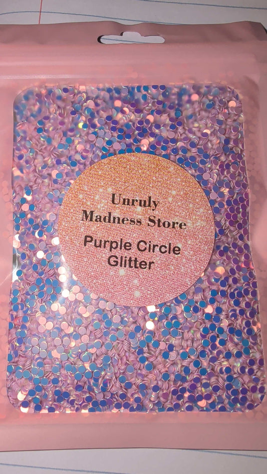 2oz bag of purple circle polyester glitter from Unruly Madness Store
