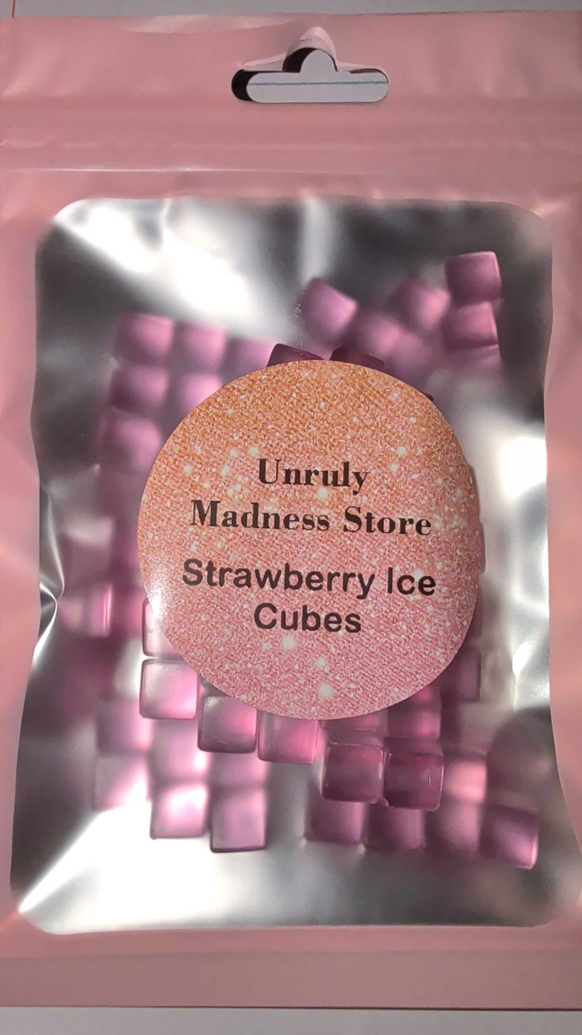 Strawberry Ice Cubes 2oz polyester glitter in pink resealable pouch packaging
